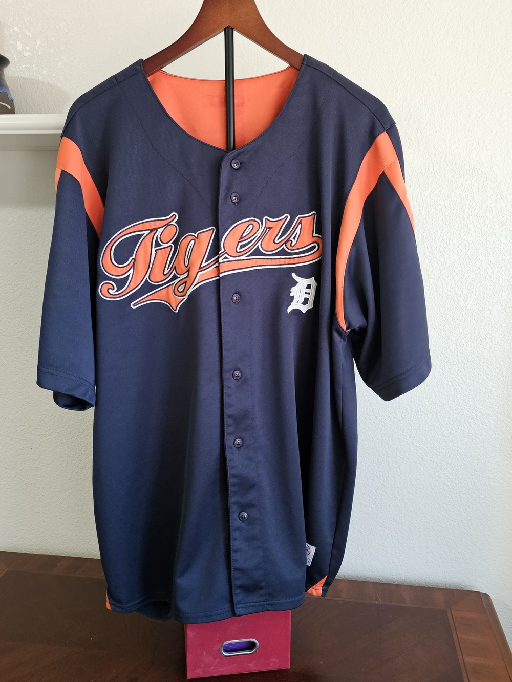 Detroit Tigers True Fan MBL Navy & Orange Embroidered Baseball Jersey Size XL